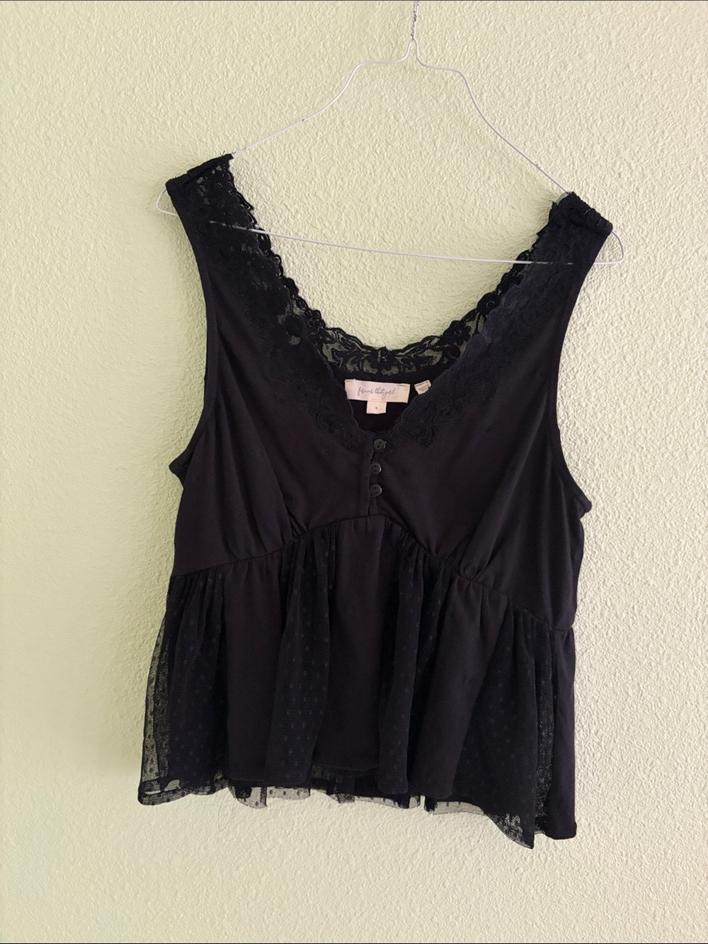 Black Lace-Trim Sleeveless Top